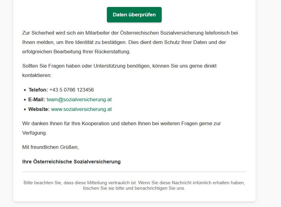 Vorsicht vor Spam E-Mails von der Österreichischen Sozialversicherung! 2 junk email sozialversicherung rueckerstattung 04 2025 2