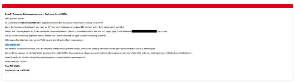 Vorsicht vor "Fake" Zahlungserinnerungen von ALL-INKL.COM 1 fake zahlungserinnerung all inkl 21052025